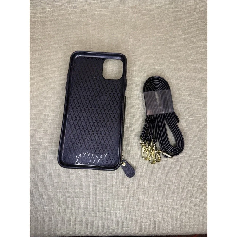 Black Fauz Leather Phone Case w Attachedcard Holder for iPhone 11 Pro Max